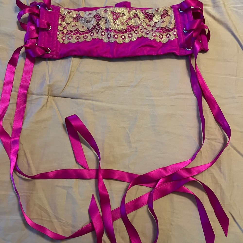 Victoria's Secret Fuchsia Satin Garter Belt size XS